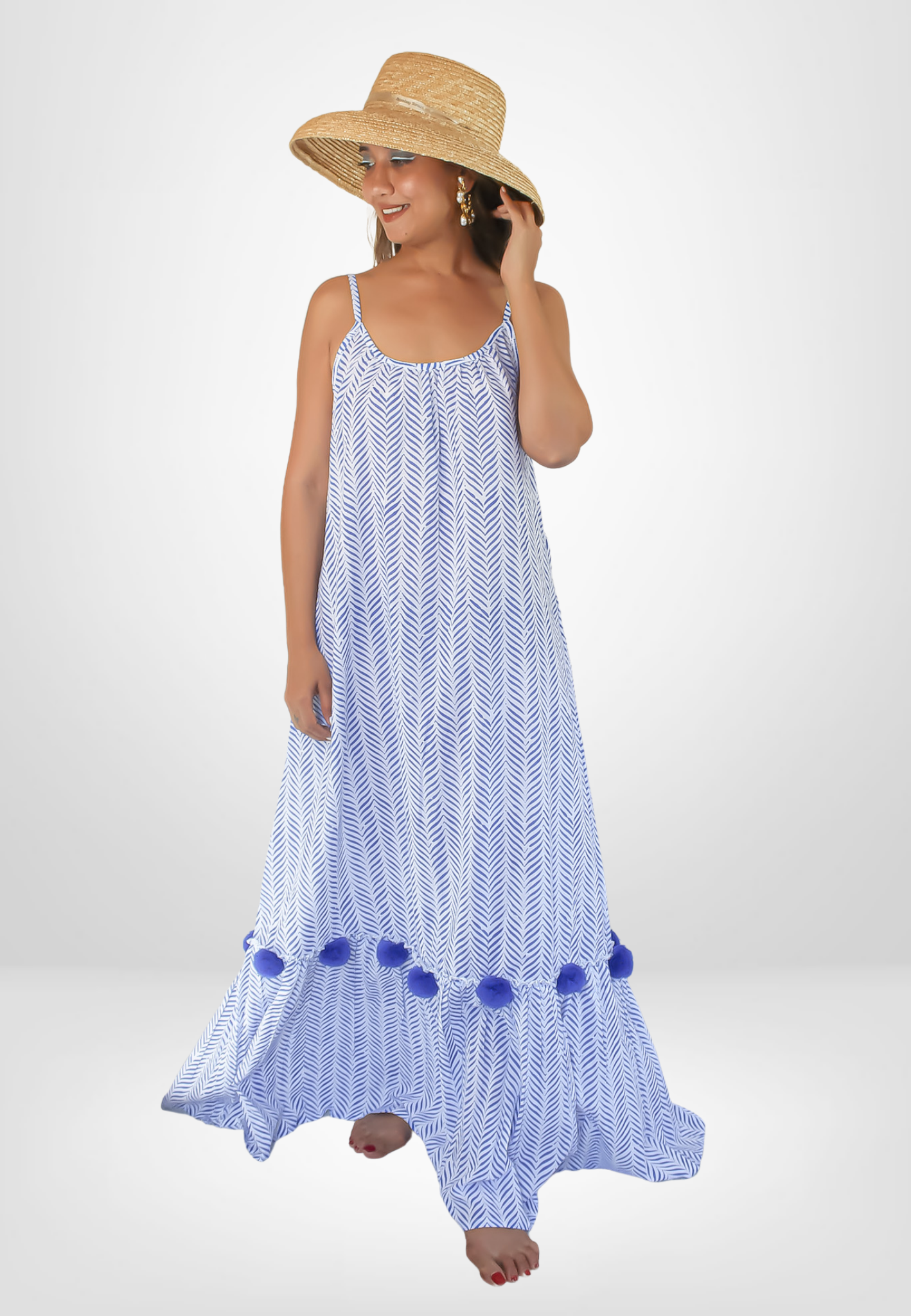 Blue Pom pom Mykonos dress – Bombay Sunset